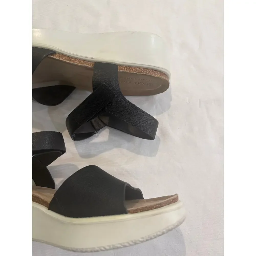 ECCO Flowt Wedge Leather Cork Corksphere Sandal Black Women's EU 40 US 9-9.5